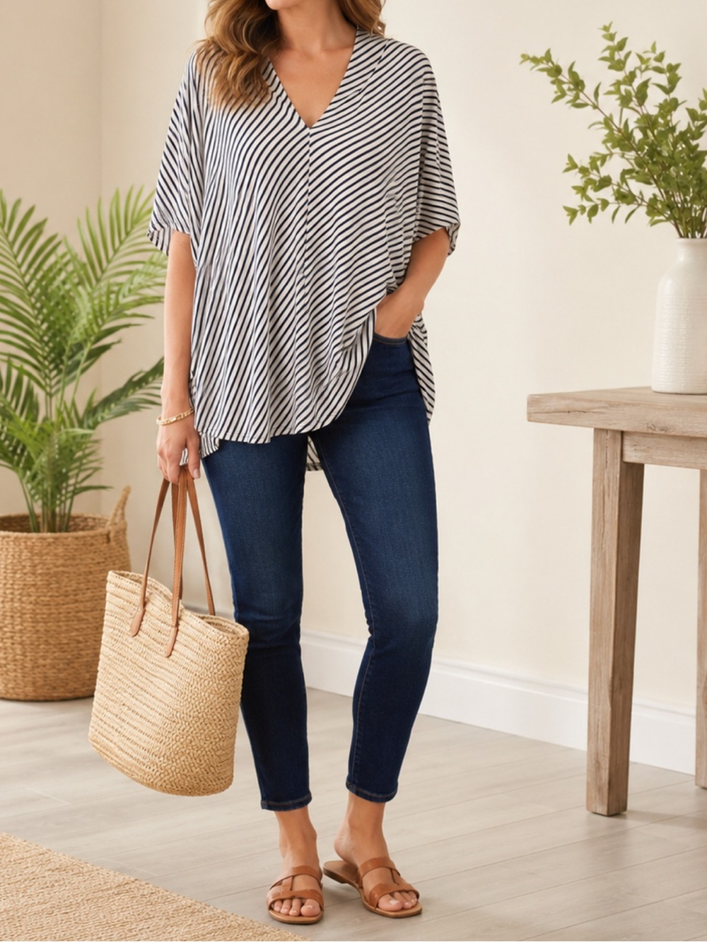 Cato Striped Navy and White Collared Women’s Top Size18/20. NWT